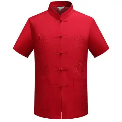 Мандарин Воротник Кунг фу Тай Чи Униформа Традиционный китайский дракон одежда костюм Тан Топ летняя хлопковая Льняная мужская рубашка m-xxxl - Цвет: Red C