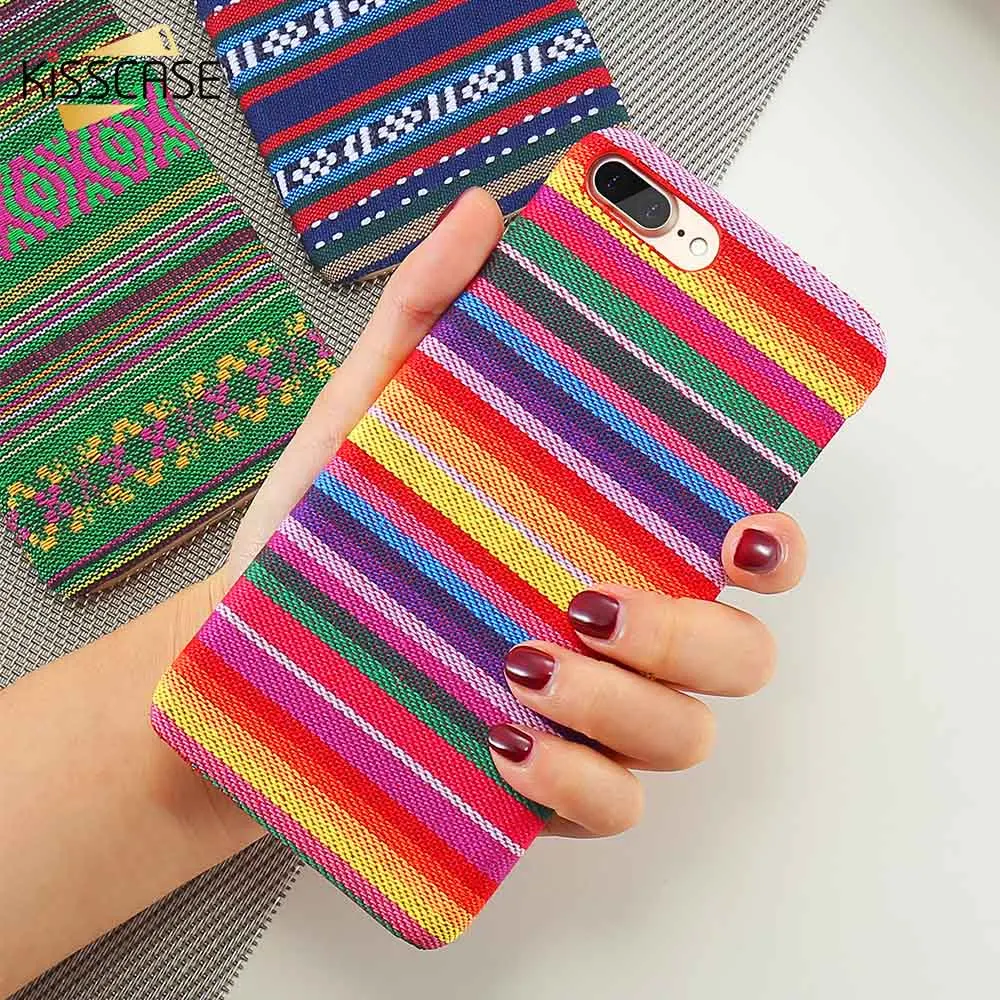 Kisscase Красочный чехол для iPhone 6 6S 7 8 Plus X 10 чешских тканей Сверхтонкий телефон Чехлы
