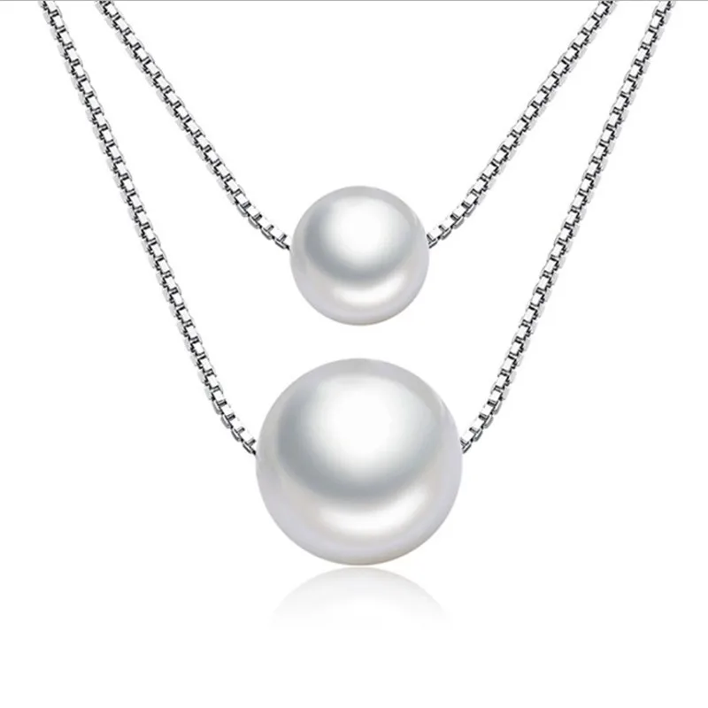 KOFSAC New Fashion 925 Silver Chain Necklace Jewelry Simple Double Layer Pearl Black Bead Pendant For Women Party Gifts | Украшения и