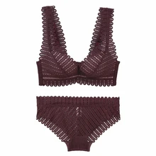 Wriufred, глубокий v-образный вырез, кружевной бюстгальтер, пуш-ап, женский сексуальный комплект нижнего белья, пэчворк, полый бюстгальтер, наборы, удобный, без косточек, бюстгальтер