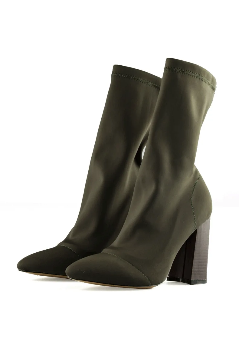 Mi Talons Femmes Chaussures Épais green De Bottes Fil Black Pointu Haute 2018 Élastique Bout Femme Automne Chaussettes mollet Talon TlFJ3cK1