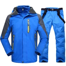 Лыжный костюм для мужчин, Зимний Супер Теплый уплотненный водонепроницаемый ветрозащитный зимний костюм, мужской лыжный сноуборд куртка и штаны 2 в 1 комплект одежды