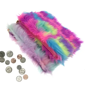 

Rainbow Fur Girl's Cute Crossbody Bag Winter Mini Handbags Kawii Women Shoulder Bag Leather Cartoon Clutch Envelope Purse