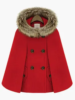 

Vintage Hooded Double-breasted Poncho Women's Buttons Cape