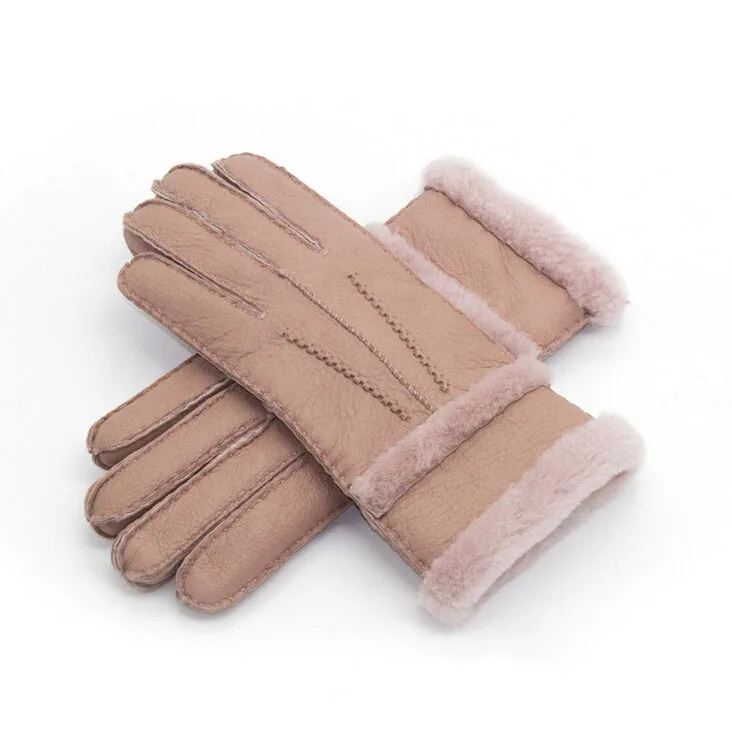 2017 Autumn Winter Natural Sheep Skin Fur Gloves Women's Warm Fur Leather Ladies Casual Theick Outdoor Gloves Windproof