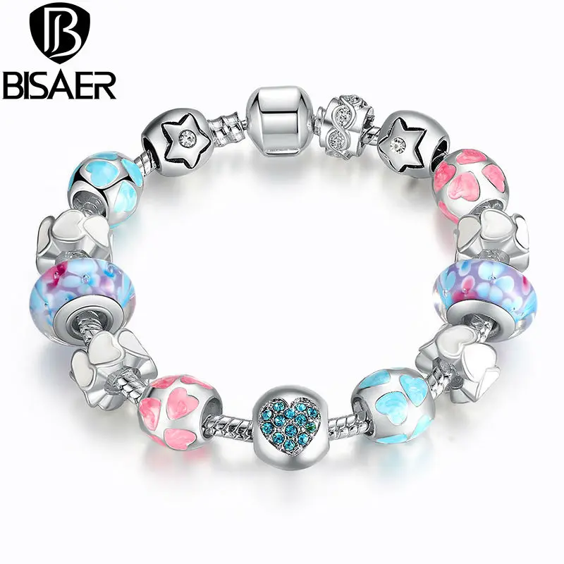 Silver Plated Heart Start Charm Bracelets for Women Crystals "LOVE