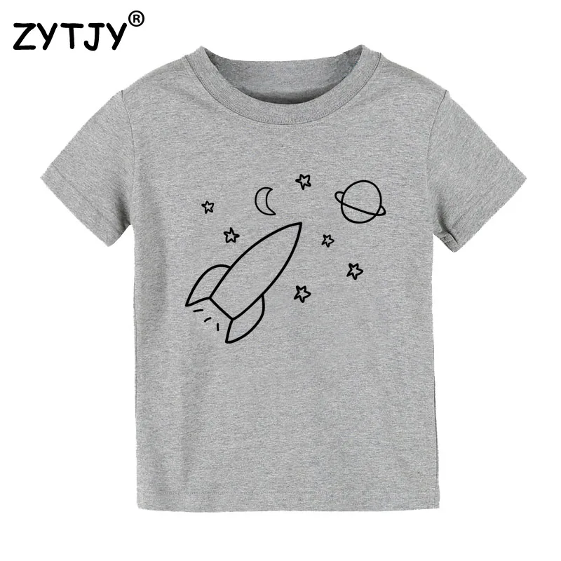 Детская футболка с принтом ракеты, звезд, космоса, планеты детская футболка для мальчиков и девочек, одежда для малышей Забавные футболки, Прямая поставка Y-87