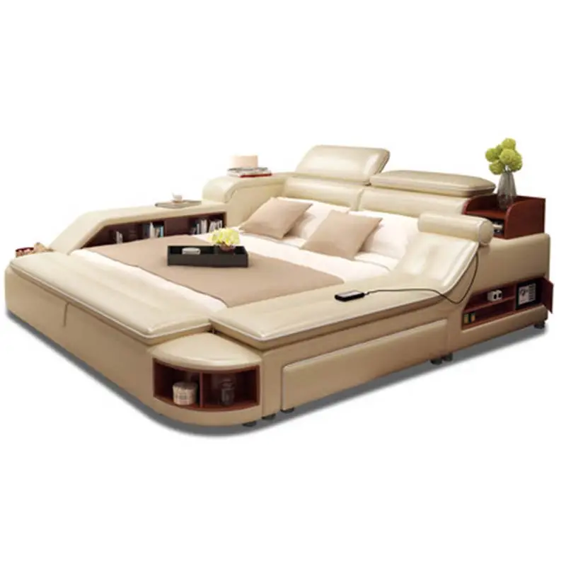 

CBMMART Multifunction function massage 100% cow hide skin genuine leather bed