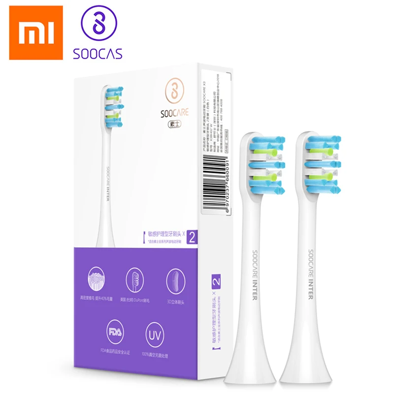 Цена Xiaomi Mi Soocas Soocare X3 Сменная головка зубной щетки 2 шт. для SOOCAS Xiaomi Mi Home SOOCARE X3 электрическая насадка для зубной щетки