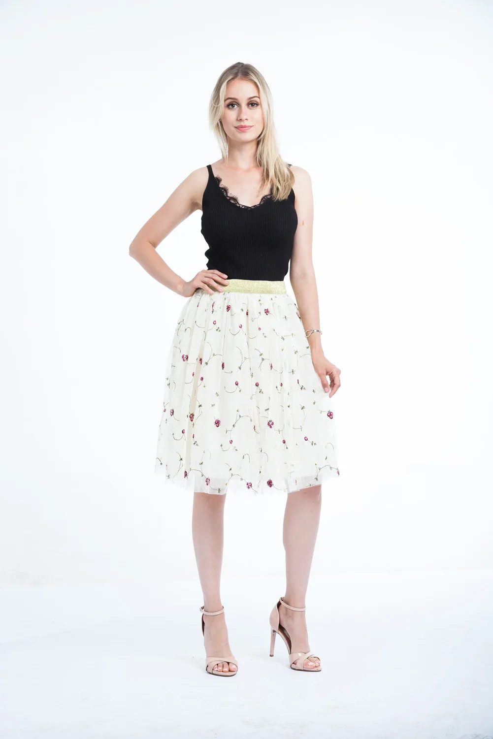 2018 Новая мода 3 Тюлевая юбка для балета Юбки Высокая талия Женская плиссированная юбка нижняя юбка цветочный принт Повседневная летняя юбка