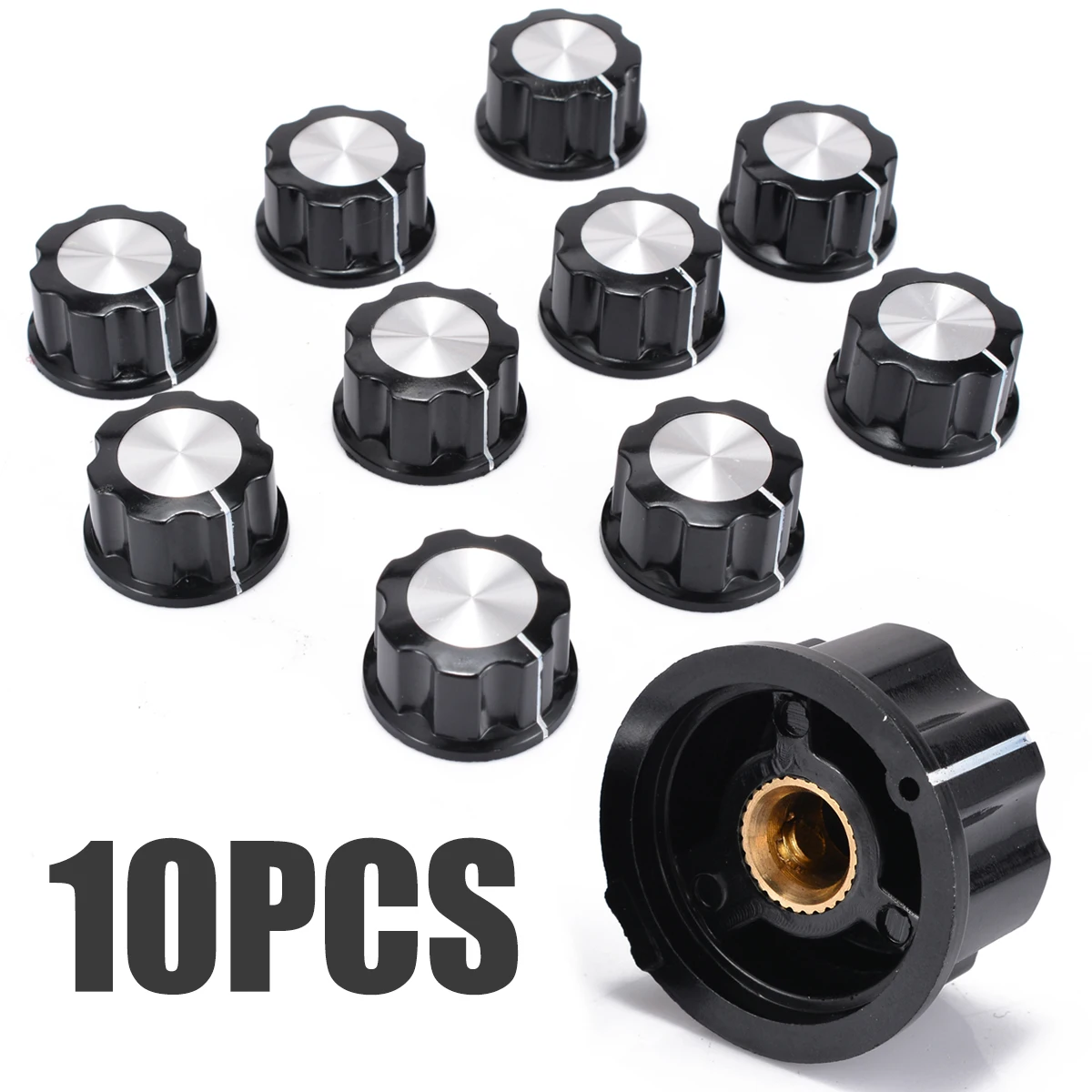 10PCs New Top Rotary Control Turning Knob for Hole 6mm Dia. Shaft Potentiometer Black