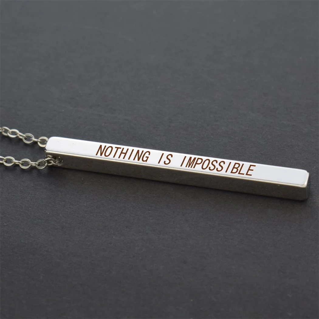 Nothing Is Impossible Inspirational Quote Engraved Bar Necklace Stainless Steel Chain Women Fashion Sweater Necklace Jewelry