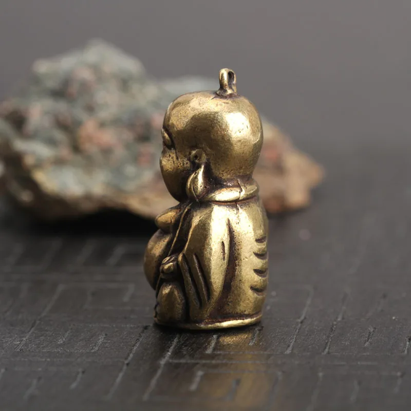 Винтажная статуя Будды Maitreya из твердой латуни цепочка для ключей подвески чистой