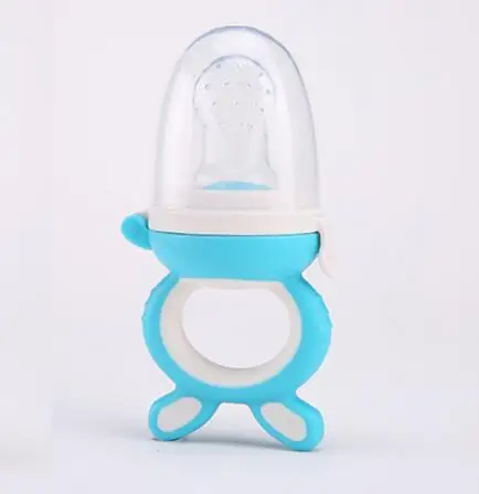Портативная силиконовая соска для младенцев, бутылочка для кормления свежей пищи, ручка для кормления, зубопрорезыватель - Цвет: Blue ear L