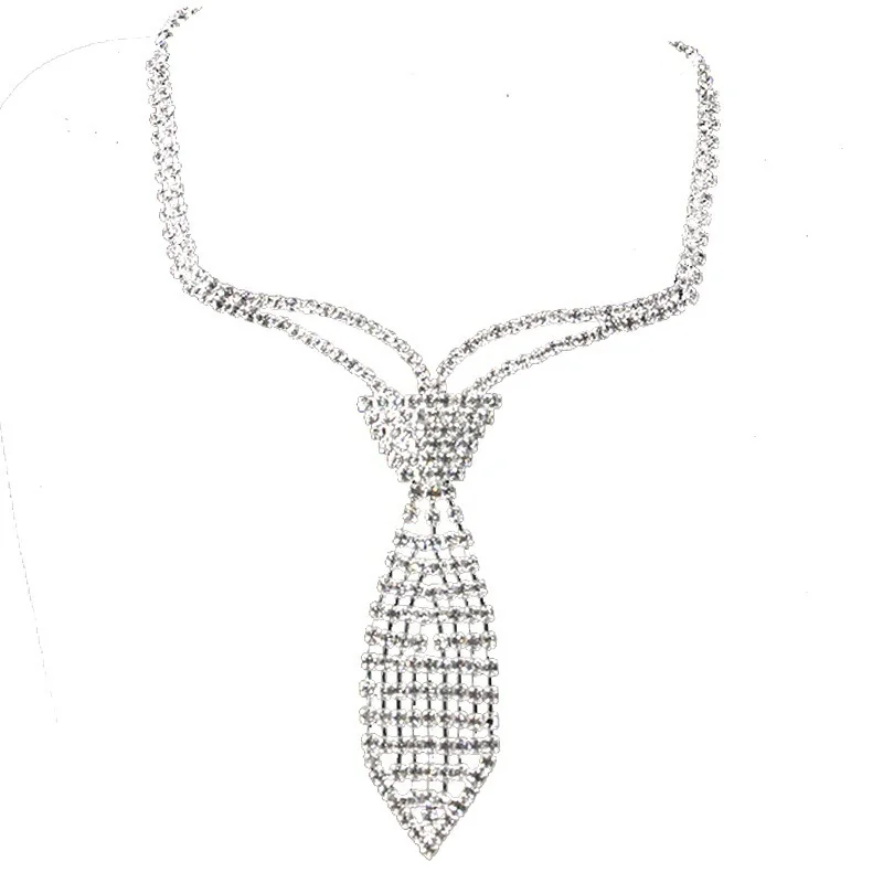 StoneFans Fashion Collar Jewelry Silver Color Bride Rhinestone Tie Accessories Wedding Necklace Jewellery Statement Necklaces|fashion statement