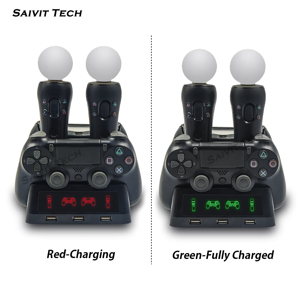 PS4/PS MOVE/PS VR Gampad зарядная станция 2 светодиодный дисплей Многофункциональный двойной док-станция для зарядки контроллера для sony PS4& Slim& Pro