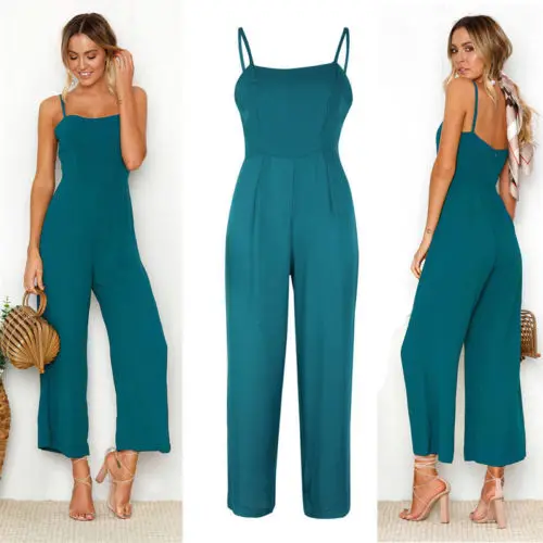 

Womens Fashion Slim Sleeveless Jumpsuits Suspender Ladies Casual Solid Sling Jumpsuit Women Ladies Clothing