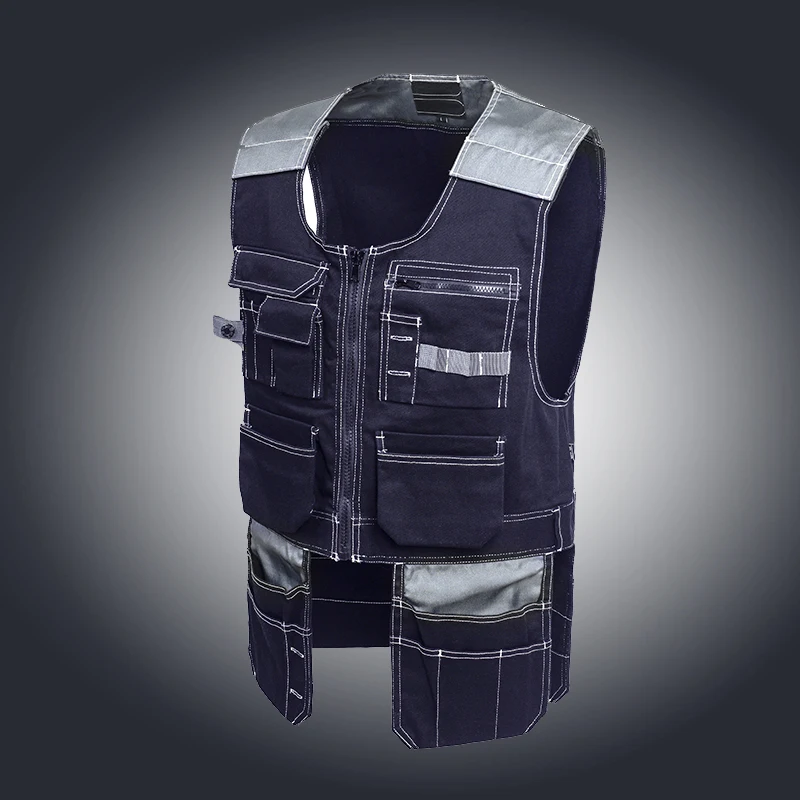 Bauskydd Mens work vest carpener mechanic waistcoat work wear Dark blue