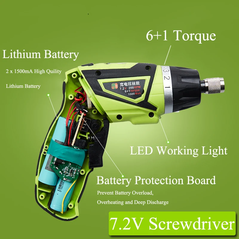 

AETOOL 7.2V Electric Rechargeable Screwdriver with 2 Lithium Batteries Cordless Drill EU Plug Mini Electric Drill for Home DIY