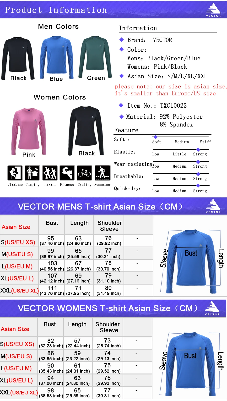 Векторные спортивные футболки для мужчин и женщин с длинным рукавом, быстросохнущая футболка для бега, уличные тренировочные топы для фитнеса, TXC10023