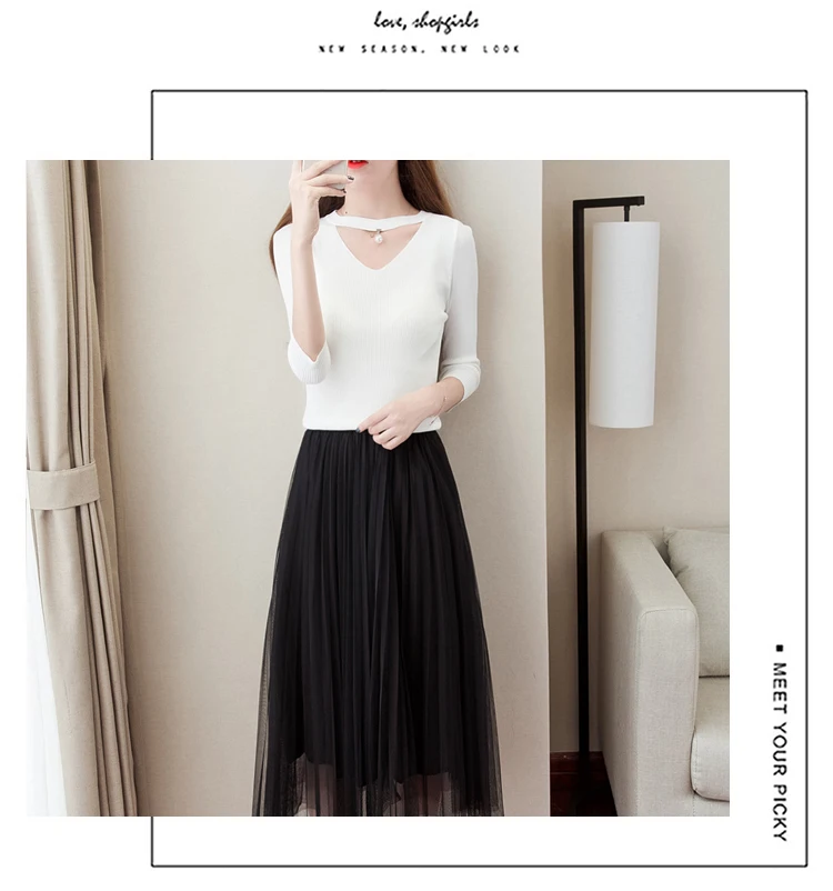2019 летние Для женщин половина юбка тонкий Высокая талия слово юбка черный абрикос сетки элегантный Повседневное мода плиссированные юбки