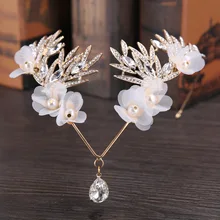 Crystal Crown Bridal Hair Accessory Wedding Rhinestone Waterdrop Leaf Tiara Crown Headband Frontlet Bridesmaid Hair Jewelry