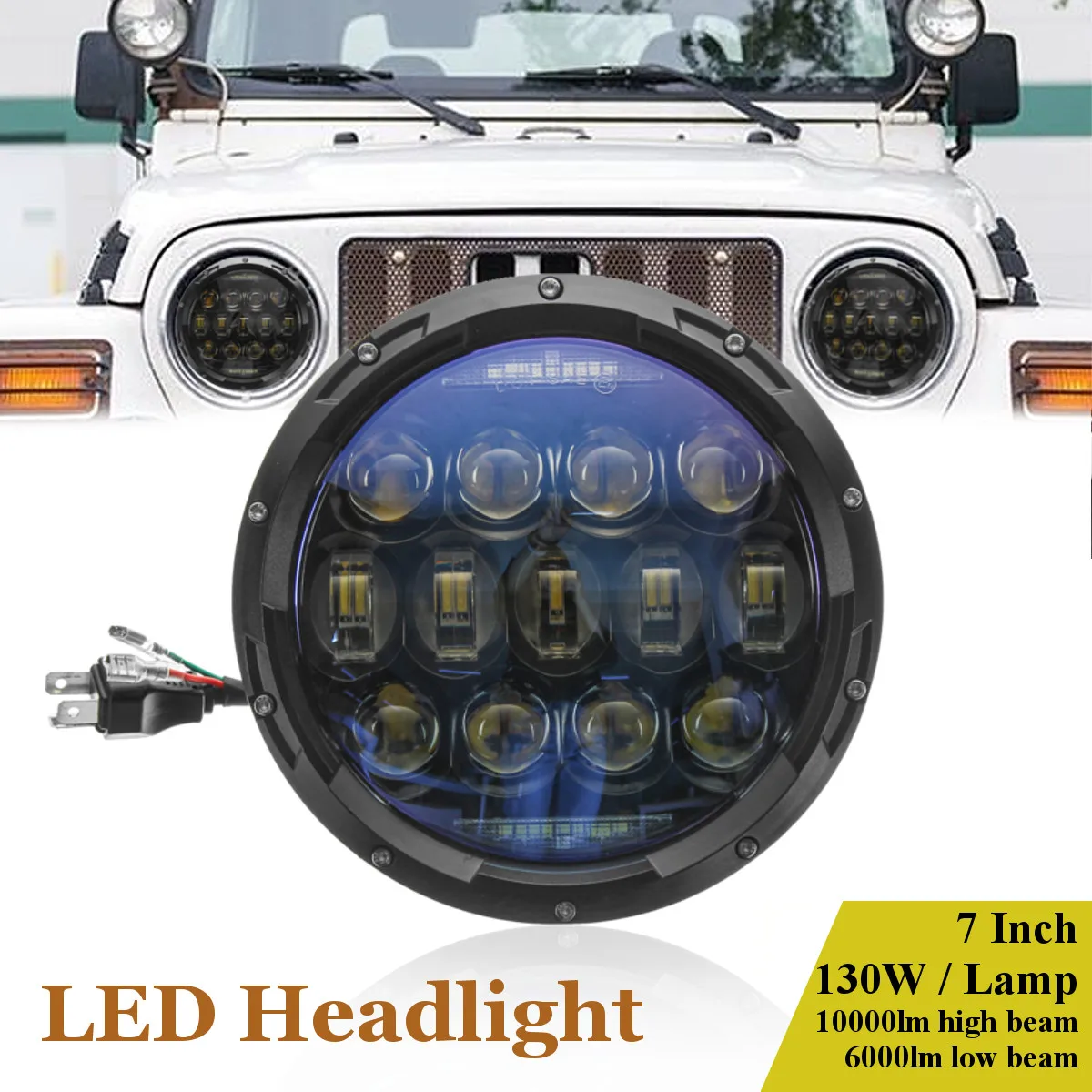 

7 Inch IP69 Round 26-LED 150W Headlight Lamp Hi/Low Beam for JEEP JK TJ LJ for Wrangler 1997-2015