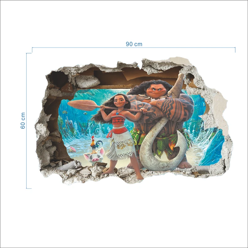 Моана Мауи 3d сломанная дыра наклейки на стену детская комната украшение дома океан мифологический фильм Vaiana Фреска Искусство мультфильм ПВХ наклейки