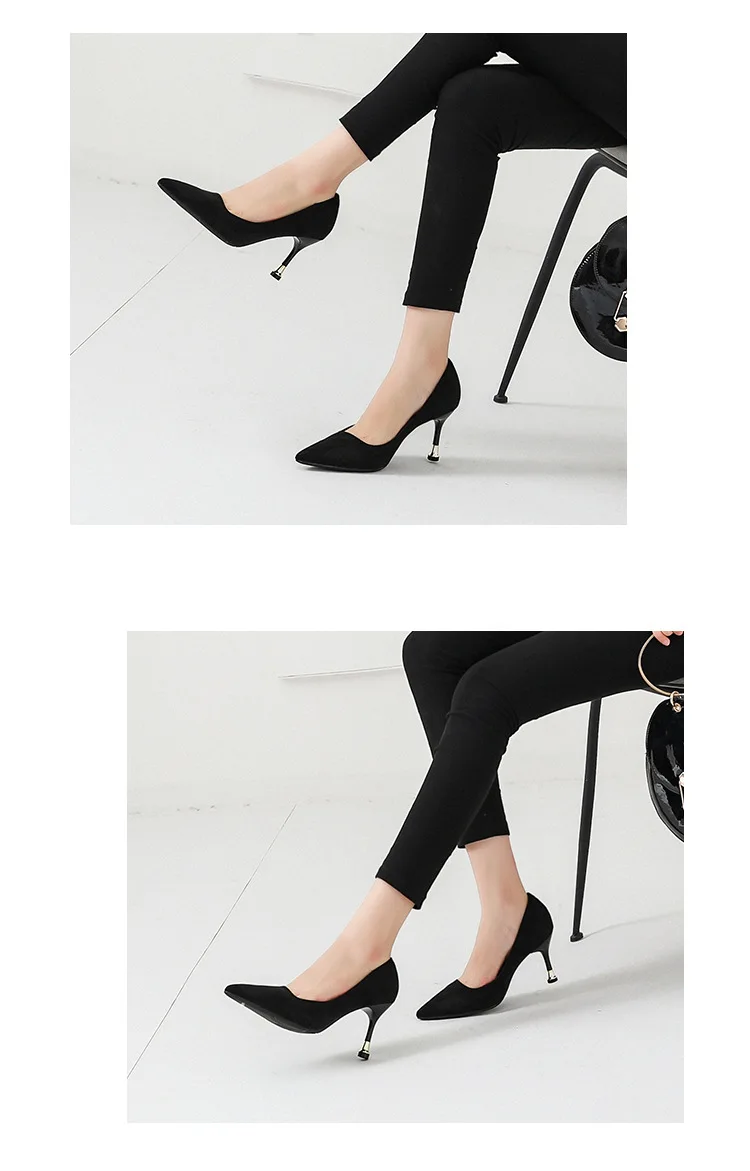 Классические женские офисные туфли на низком каблуке 7 см Новое поступление лаконичные однотонные флоковые женские туфли-лодочки с острым