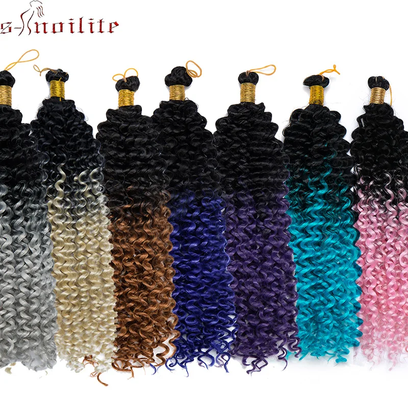 

S-noilite Synthetic ombre Water Wave Braiding Hair Extensions Bulk Crochet Latch Hook Braid Hair 14 inches 100g/pcs Black Brown