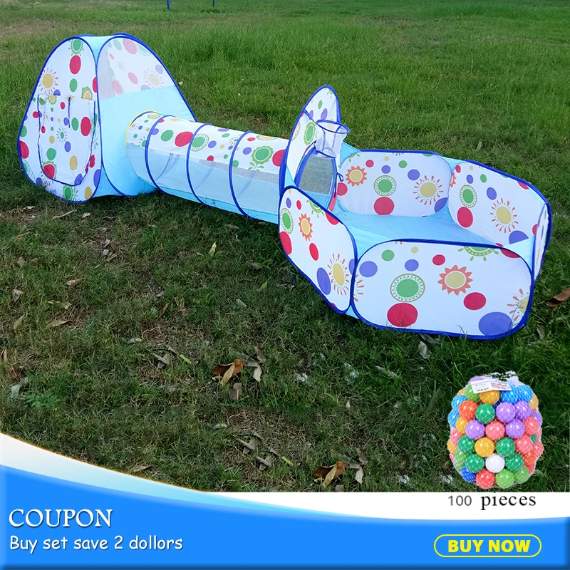 

3pcs/set Foldable Baby Pool-Tube-Teepee Toy Tents Pop-up Play Tent Toy Children Tunnel Play House With 100pcs Balls Pool 985-Q63