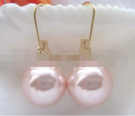

free shipping 09262 pink perfect round south sea shell pearl earring