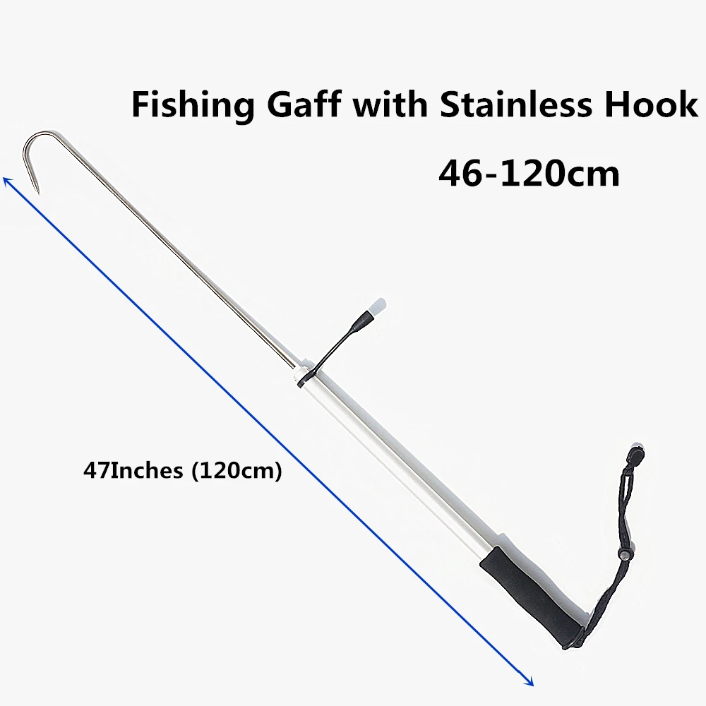 US 120cm/47" Fishing Gaff Telescopic Aluminium Alloy Pole Stainless Steel Hook 