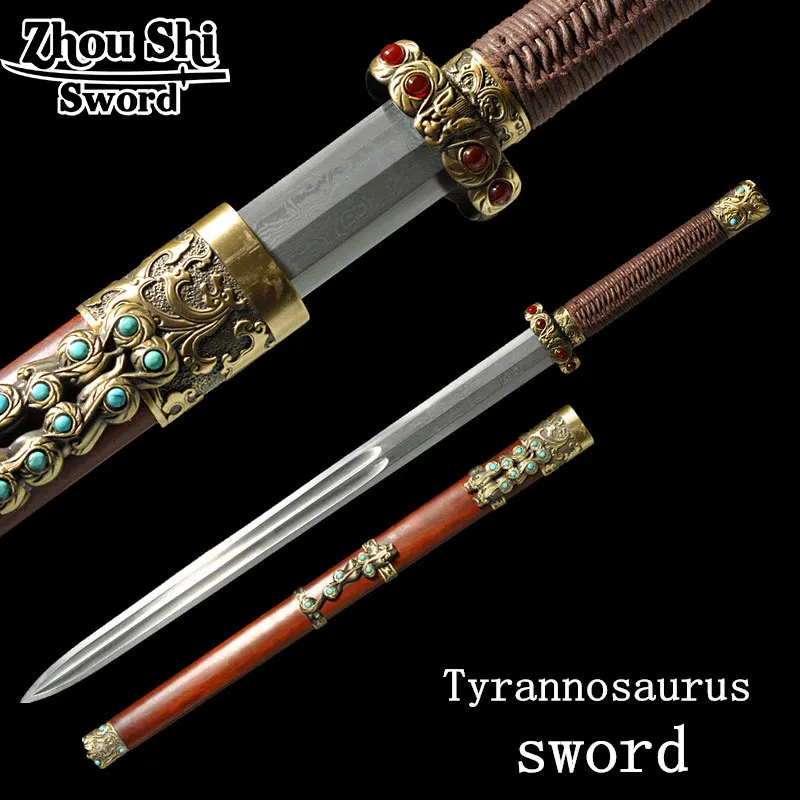

Antique sword Tyrannosaurus \ Full Tang sword steel Folding forged Damascus steel alloy fittings hand-SuanZhiMu Sheath