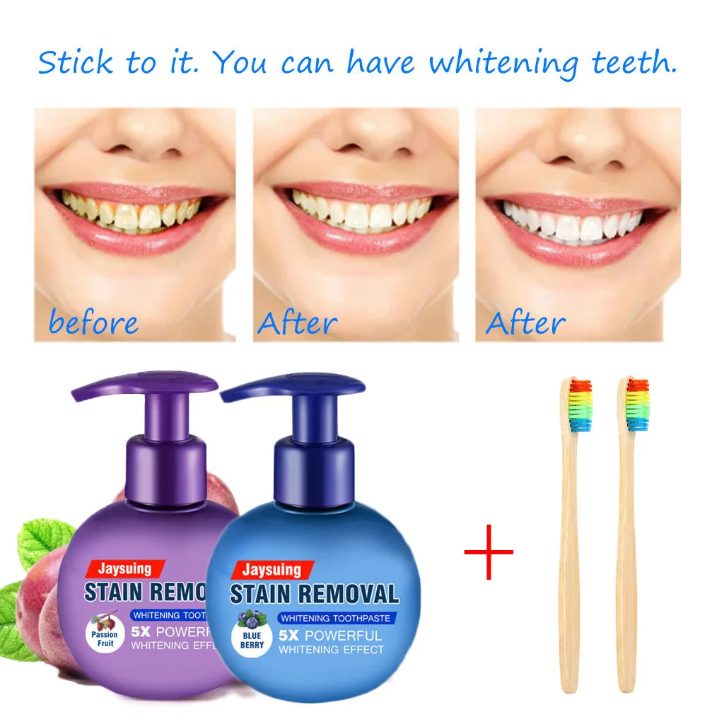 Smoke Coffee Tea intensive Stain Remove Removal Whitening Toothpaste Fight Bleeding Gums Toothpaste Bamboo Handle Toothbrush