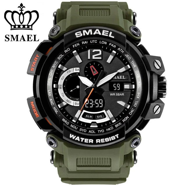 Relogio masculino, SMAEL, Брендовые спортивные часы для мужчин, 5AMT, наручные часы, цифровой светодиодный, мужские военные часы, часы для мужчин, montre homme - Цвет: ArmyGreen