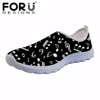 

FORUDESIGNS Summer Men Flats Shoes Black Music Note Printed Casual Men's Sneakers Fashion Breathable Comfortable Mesh Shoes Man