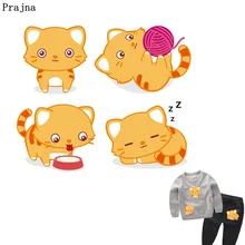 Prajna/нашивки с котом из мультфильма «Hat And Sleep kitty» на заказ, нашивки в полоску, одежда для малышей, платье, джинсы, стикер «сделай сам»