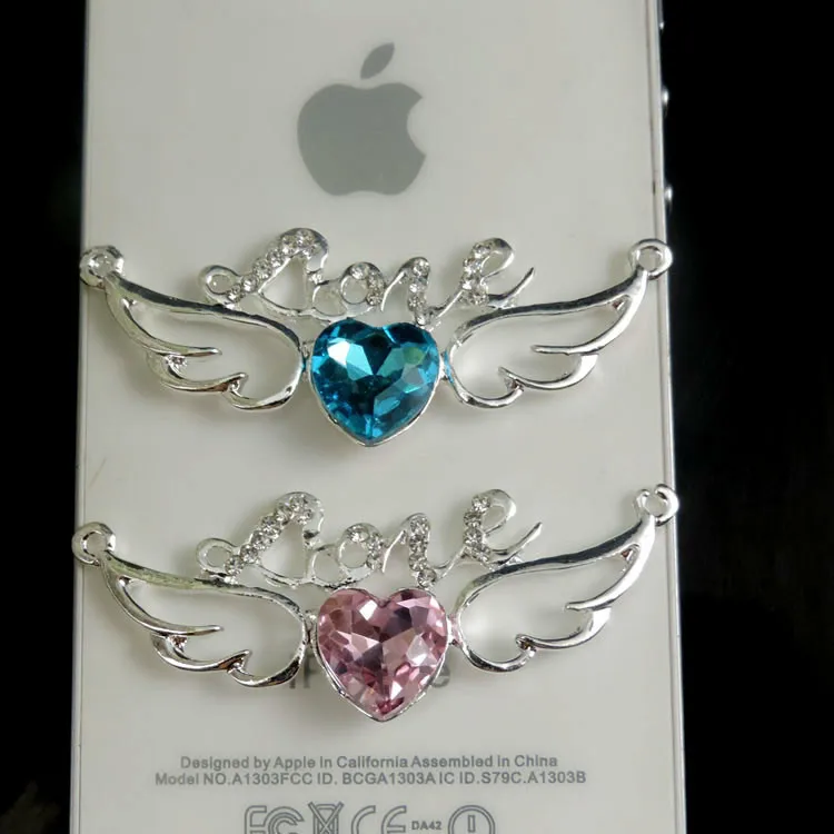 4pcs per lot Rhinestone Cell Phone DIY Alloy Love Wing Crystal Heart Decoration charms | Украшения и аксессуары