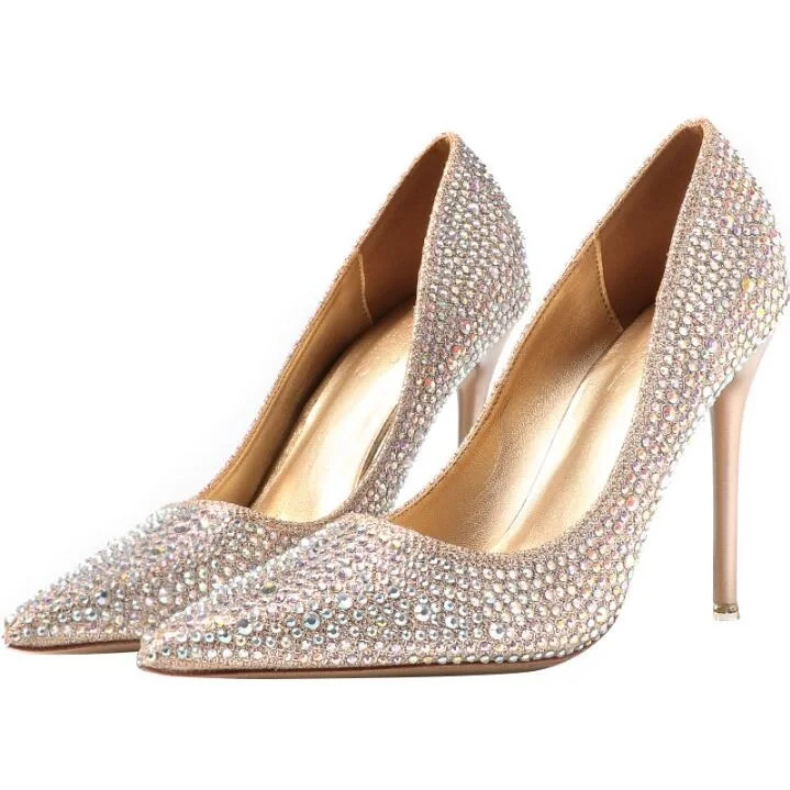 Luxury Bling Bling Crystal Embellished Wedding Shoes Bride Gold