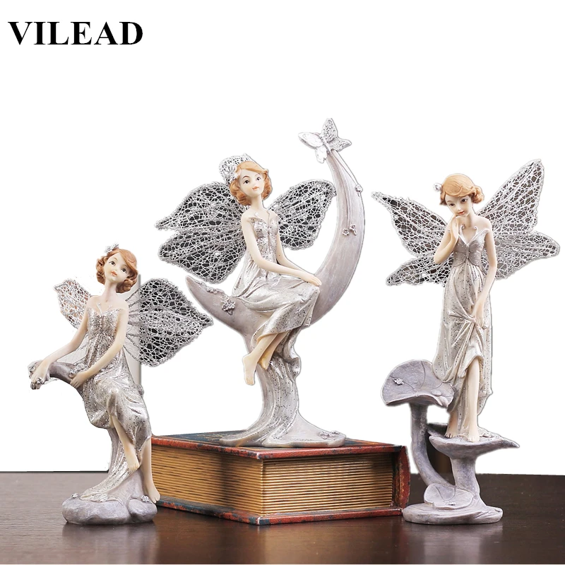 

VILEAD 3 Styles Resin Angel Figurine Modern Angel Fairy Statue Beautiful Angel Sculpture With Wings Vintage Home Decor Souvenirs