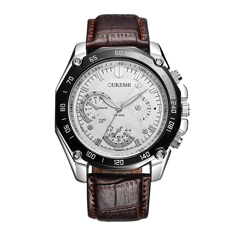 

2018 Fashion Large Dial Quartz Watch Men Waterproof Three Eyes Watch Simulation Leather Business Men's Watch Bayan Kol Saati