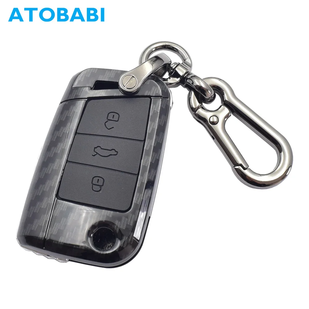 

ATOBABI Car Key Case Keychain For Volkswagen VW Golf 7 Beetle SEAT Leon 5F Ibiza 6J 6P Ateca 3 Buttons Folding Remote Fob Cover