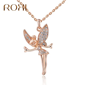 ROXI Choker Necklace Collares Mujer 2017 Women Necklaces Delicate Rose Gold Color Crystal Fairy Long Pendant Necklace Jewelry