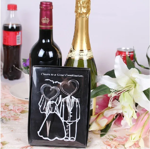 Горячие Жених и невеста бутылку Фиксаторы и открывалка два сердца вино пользу набор свадебный