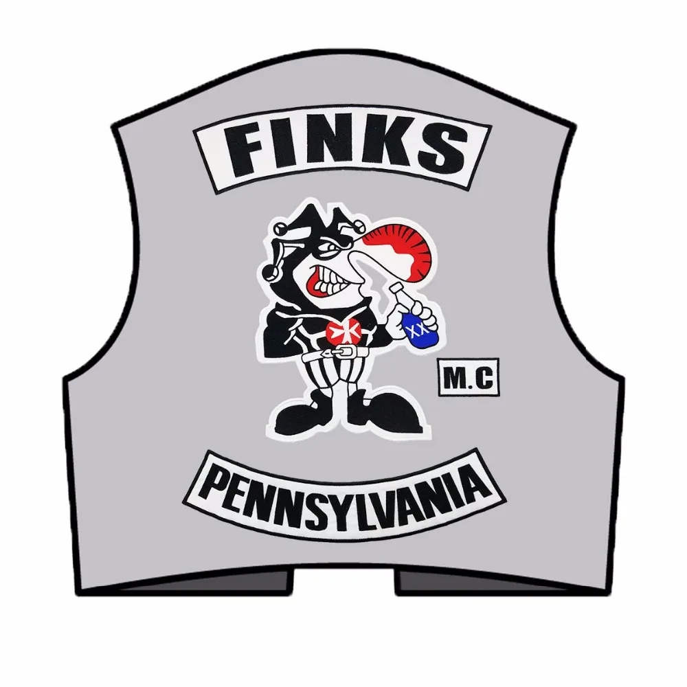 G0413-1 FINKS GERMANY MC Iron On Patch Motorcycle Biker Large Full Back Size Patch for Jacket Vest Badge Rocker Custom 10pcsset Patch (8)
