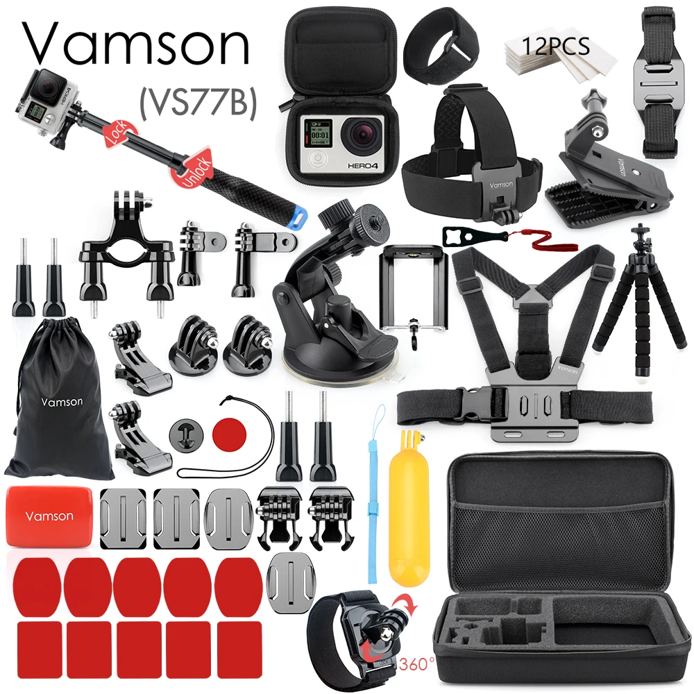 Vamson для Gopro аксессуары набор для go pro hero 7 6 5 4 3 комплект 3 way selfie stick для Eken h8r/для xiaomi для yi EVA чехол VS77
