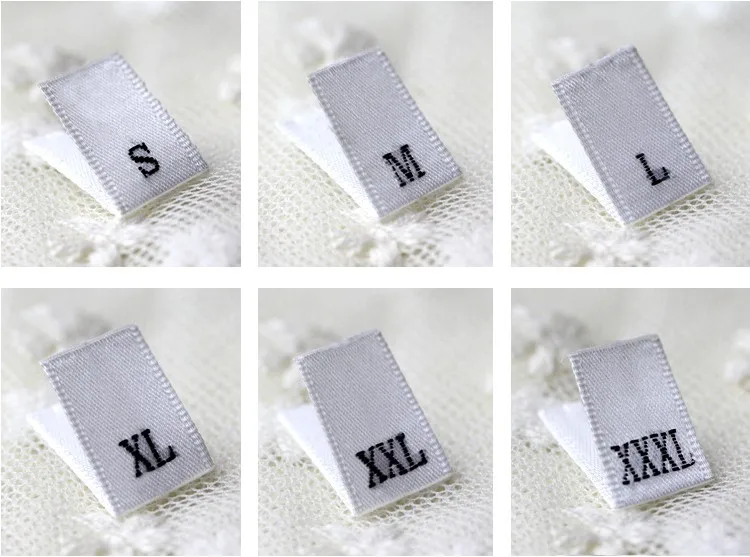 New 100PCS / lot Printing Clothing Garment Size Labels Tags S/M/L/XL/XXL/3XL(1.2*4)cm/peice) with cut and fold