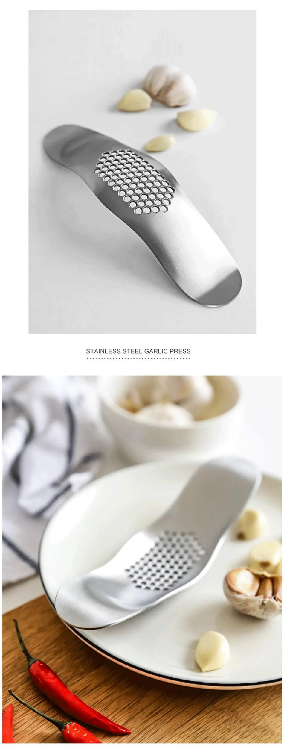 Kitchen Gadgets Stainless Steel Garlic Chopper Mincer Press Multi-function Swinging Garlic Press Cooking Fruit Vegetable Tools (3)
