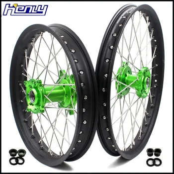 

21/18 Motorcycle Rim Enduro Spoked Wheels Set For KAWASAKI KX250F KX450F 2019 Green Hub Rims